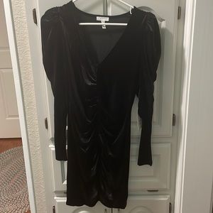 Leith Velour Ruched Long Sleeve Mini Dress